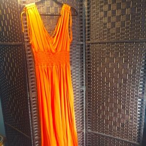 No sleeves orange maxi dress!
